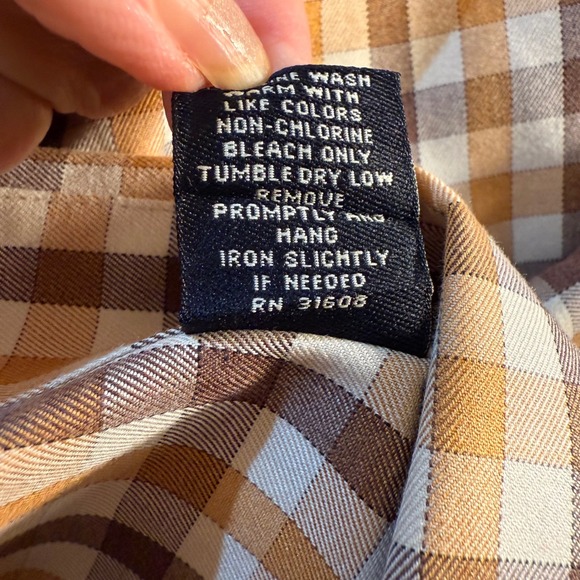 JOS A BANK Traveler's Gingham Check Button‎ Down Shirt Mens L Brown Tan White - Picture 10 of 14